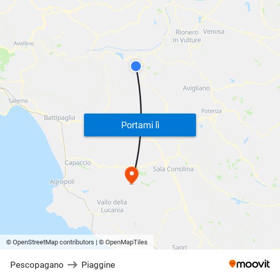 Pescopagano to Piaggine map