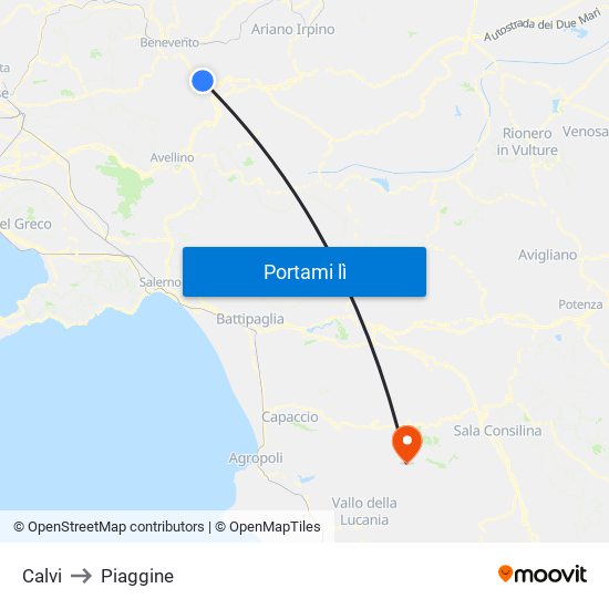 Calvi to Piaggine map