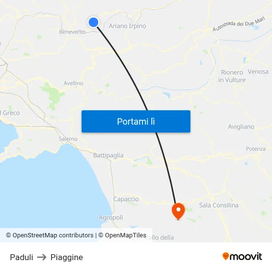 Paduli to Piaggine map