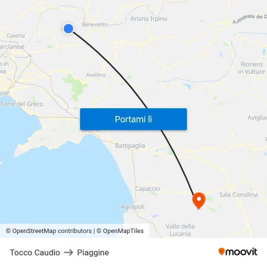 Tocco Caudio to Piaggine map