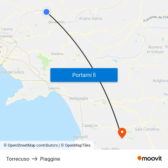 Torrecuso to Piaggine map