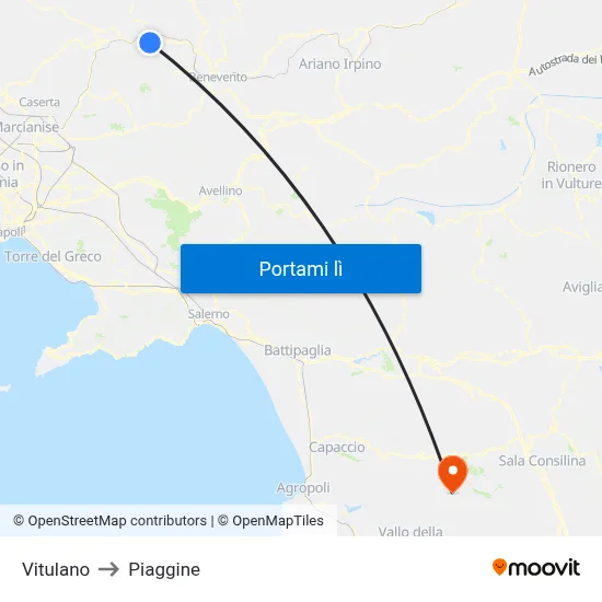 Vitulano to Piaggine map