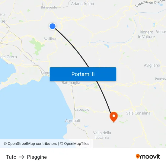 Tufo to Piaggine map