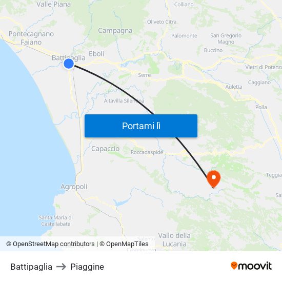 Battipaglia to Piaggine map