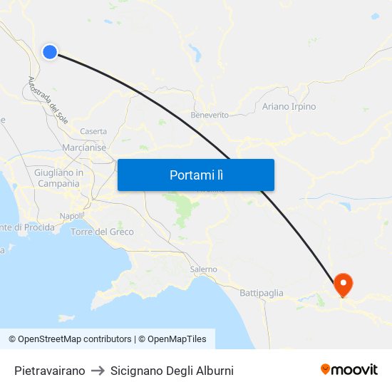 Pietravairano to Sicignano Degli Alburni map