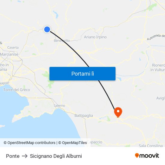 Ponte to Sicignano Degli Alburni map