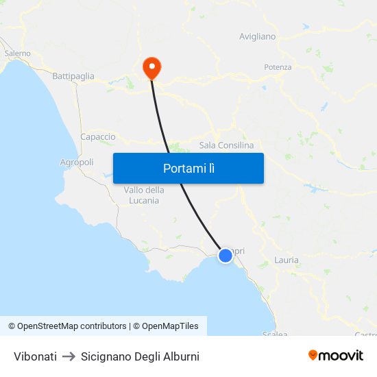 Vibonati to Sicignano Degli Alburni map