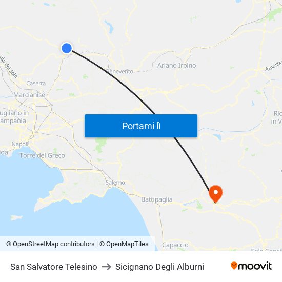 San Salvatore Telesino to Sicignano Degli Alburni map