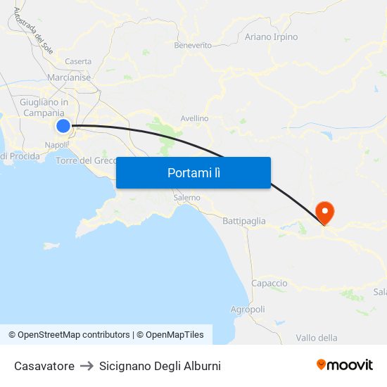 Casavatore to Sicignano Degli Alburni map