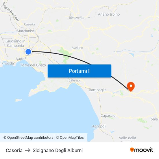 Casoria to Sicignano Degli Alburni map