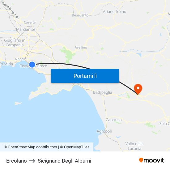 Ercolano to Sicignano Degli Alburni map