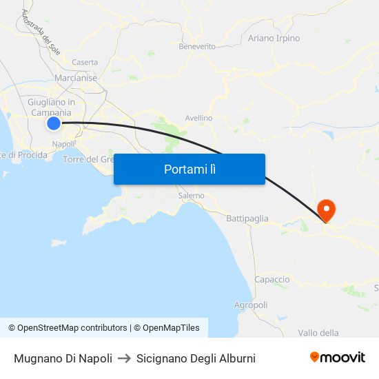 Mugnano Di Napoli to Sicignano Degli Alburni map
