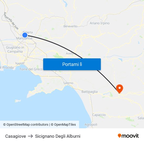 Casagiove to Sicignano Degli Alburni map
