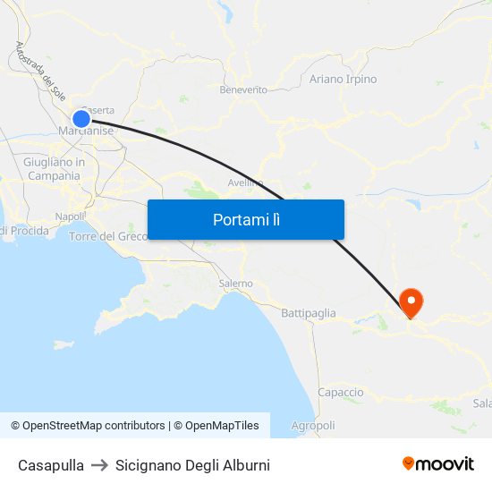 Casapulla to Sicignano Degli Alburni map