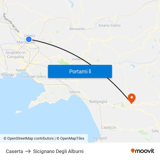 Caserta to Sicignano Degli Alburni map