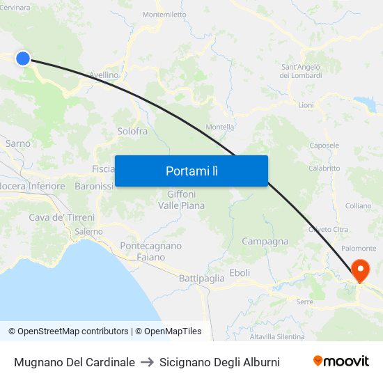 Mugnano Del Cardinale to Sicignano Degli Alburni map