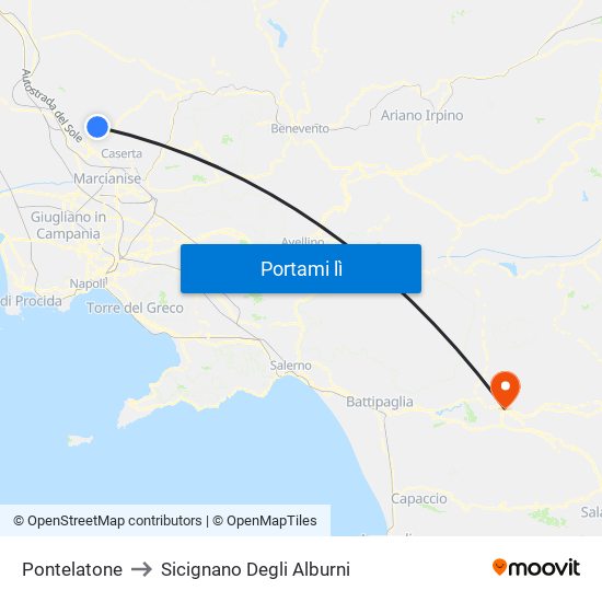 Pontelatone to Sicignano Degli Alburni map