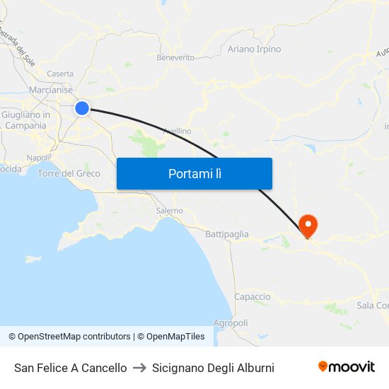San Felice A Cancello to Sicignano Degli Alburni map