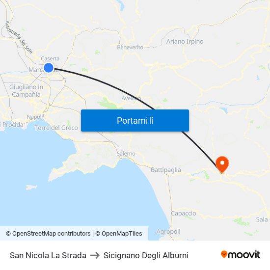San Nicola La Strada to Sicignano Degli Alburni map
