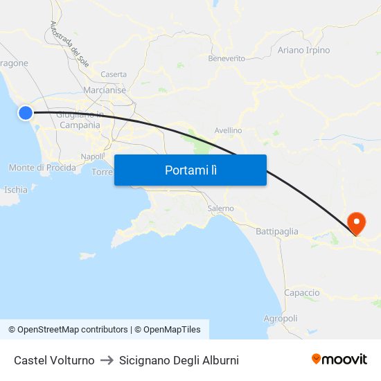Castel Volturno to Sicignano Degli Alburni map