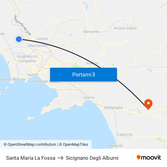 Santa Maria La Fossa to Sicignano Degli Alburni map