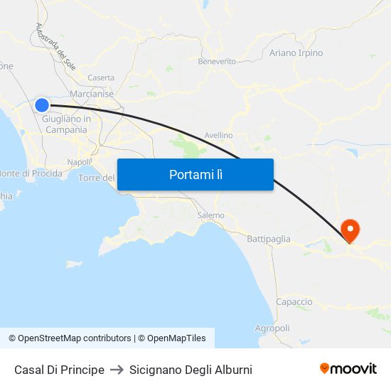 Casal Di Principe to Sicignano Degli Alburni map