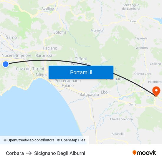 Corbara to Sicignano Degli Alburni map