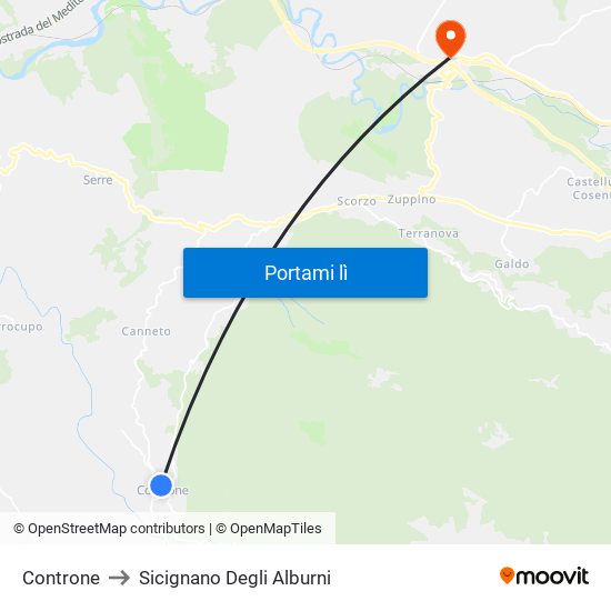 Controne to Sicignano Degli Alburni map