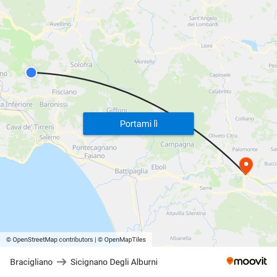 Bracigliano to Sicignano Degli Alburni map
