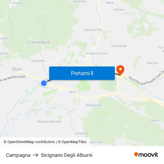 Campagna to Sicignano Degli Alburni map
