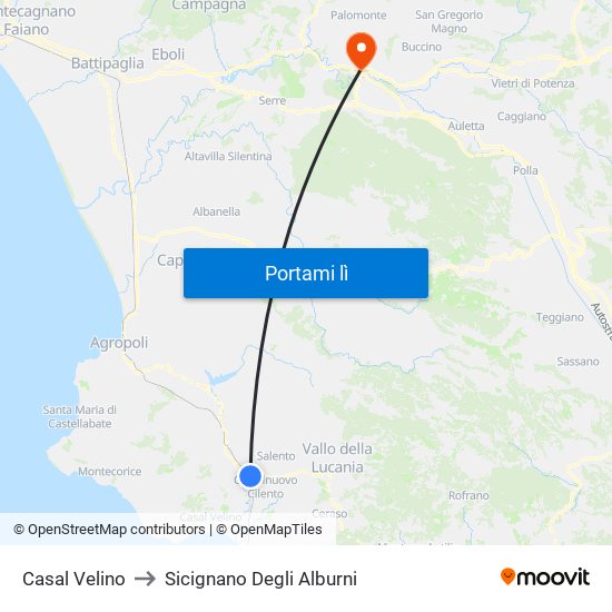 Casal Velino to Sicignano Degli Alburni map