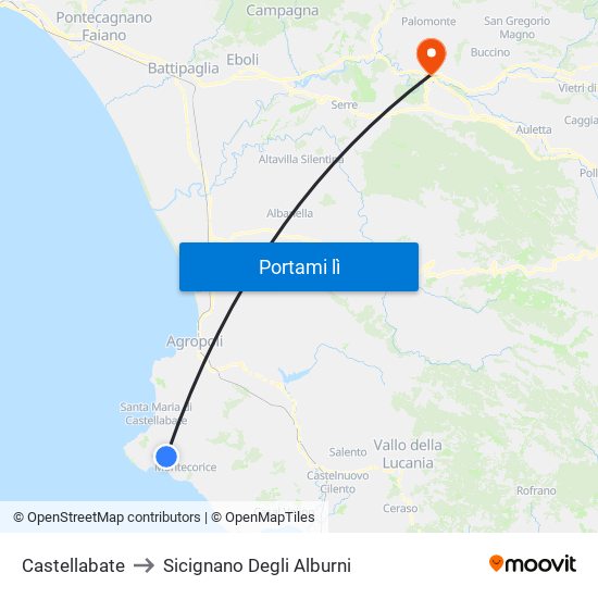 Castellabate to Sicignano Degli Alburni map