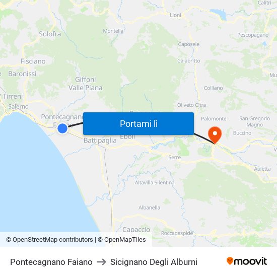 Pontecagnano Faiano to Sicignano Degli Alburni map