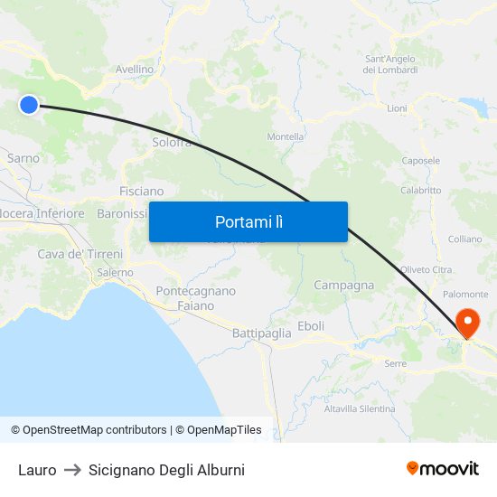 Lauro to Sicignano Degli Alburni map