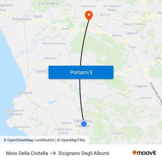 Moio Della Civitella to Sicignano Degli Alburni map