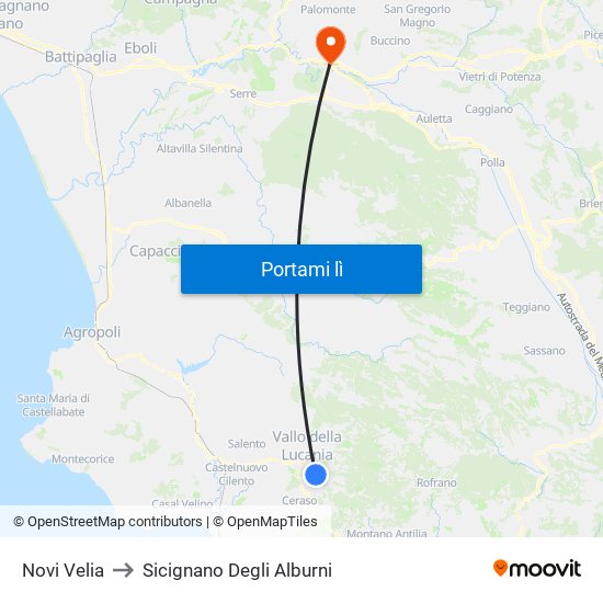 Novi Velia to Sicignano Degli Alburni map