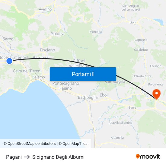 Pagani to Sicignano Degli Alburni map