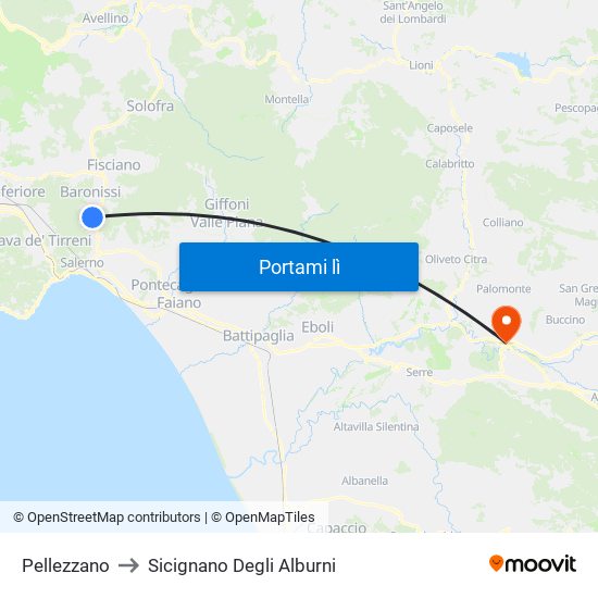 Pellezzano to Sicignano Degli Alburni map