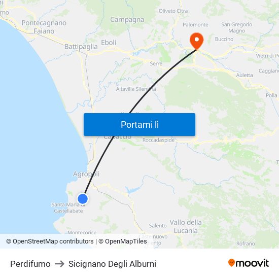 Perdifumo to Sicignano Degli Alburni map