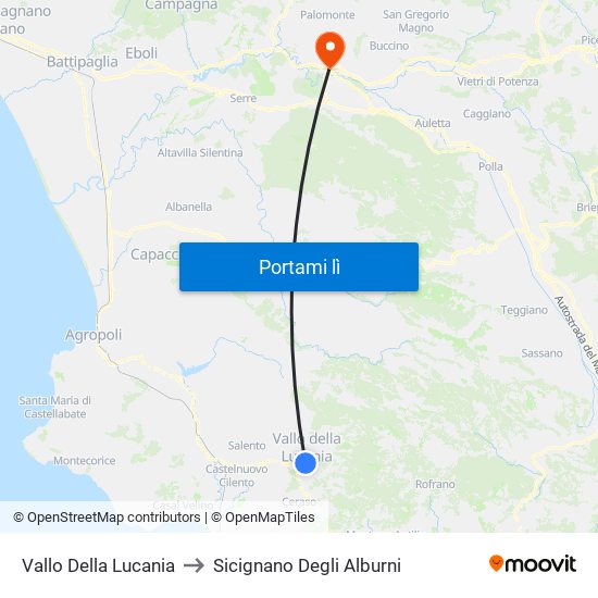 Vallo Della Lucania to Sicignano Degli Alburni map