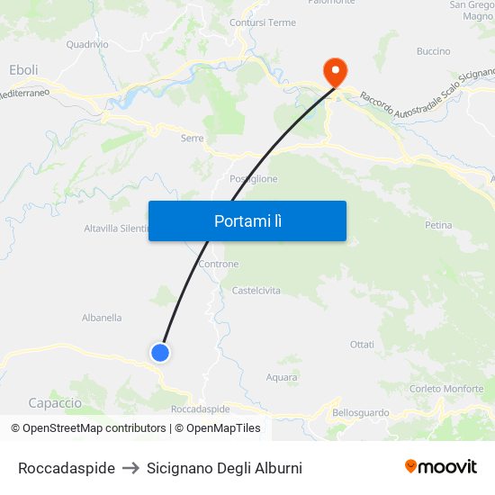 Roccadaspide to Sicignano Degli Alburni map