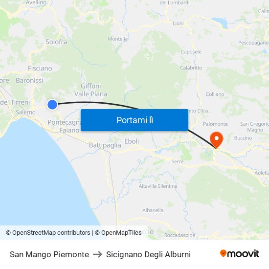 San Mango Piemonte to Sicignano Degli Alburni map