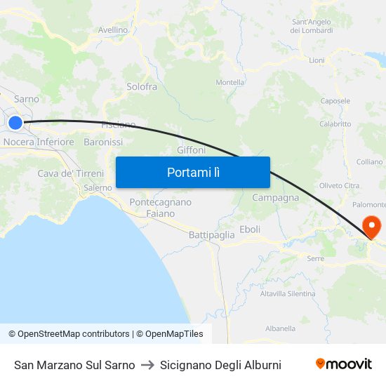 San Marzano Sul Sarno to Sicignano Degli Alburni map