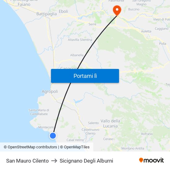 San Mauro Cilento to Sicignano Degli Alburni map
