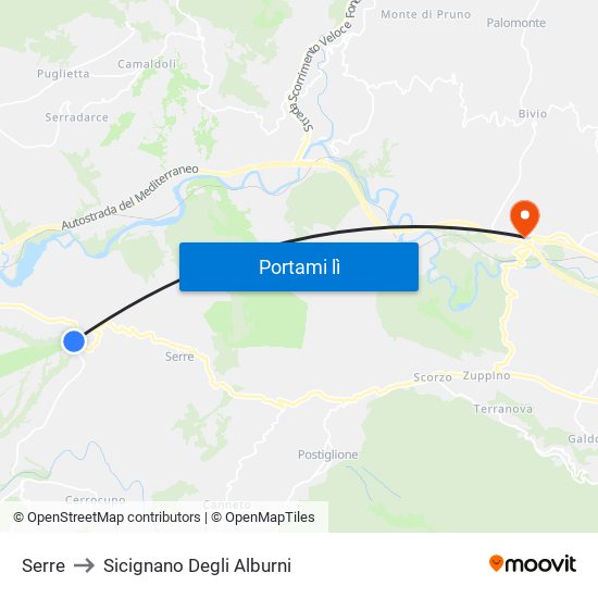 Serre to Sicignano Degli Alburni map