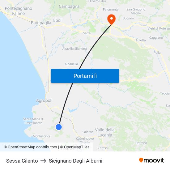 Sessa Cilento to Sicignano Degli Alburni map