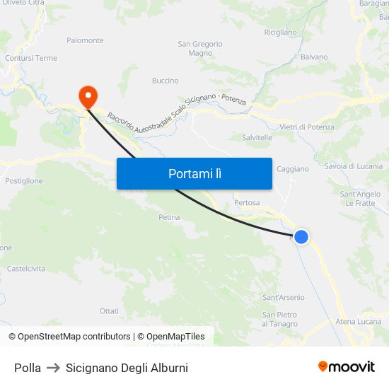 Polla to Sicignano Degli Alburni map