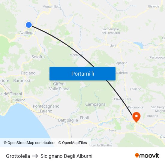 Grottolella to Sicignano Degli Alburni map
