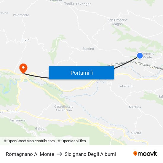 Romagnano Al Monte to Sicignano Degli Alburni map