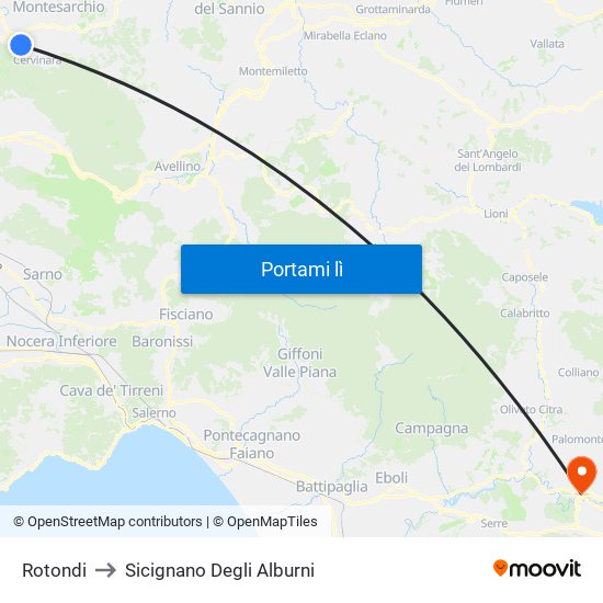 Rotondi to Sicignano Degli Alburni map